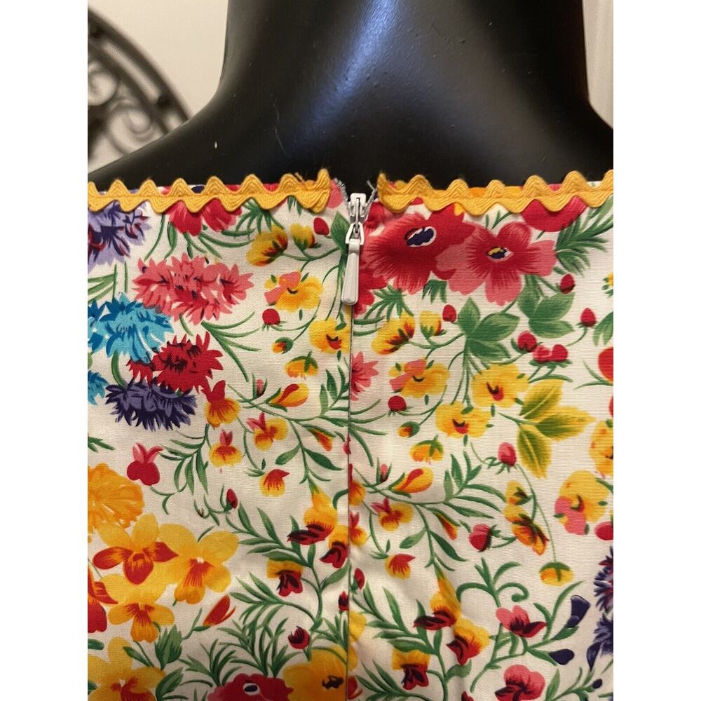 Size 16 Spenser Jeremy New Floral Cotton Dress Rickrack Trim Retro Style - Picture 6 of 9